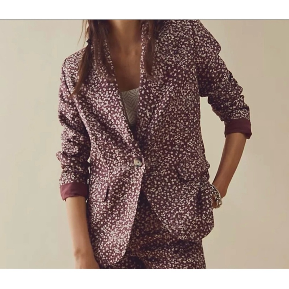 Free People Maggie Floral Linen Blazer Sz 6 NWT